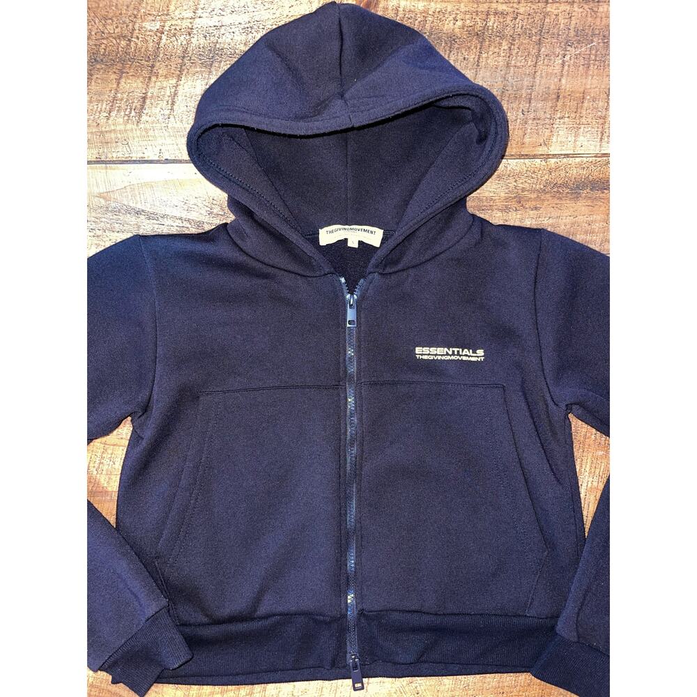 Womens Essentials The Giving Movement‎ Black Cropped Full Zip Up Hoodie Size S